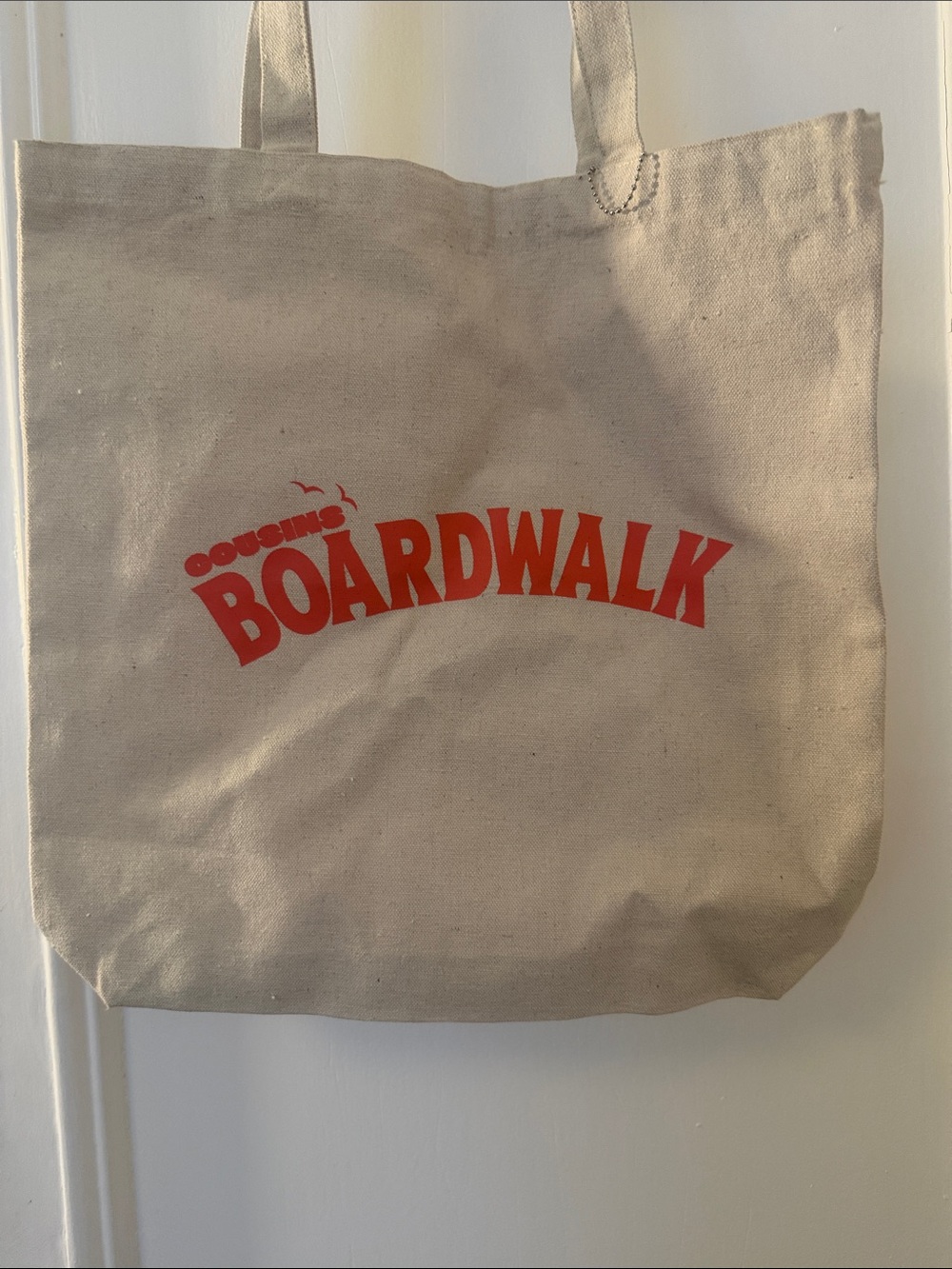 Summer I Turned Pretty Cousins Boardwalk Canvas Tote Bag - Natural with Red Prin